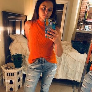 Orange high neck sleeveless top